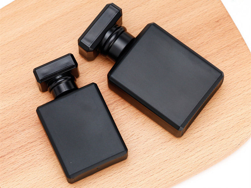 Flat square matte black perfume glass bottle