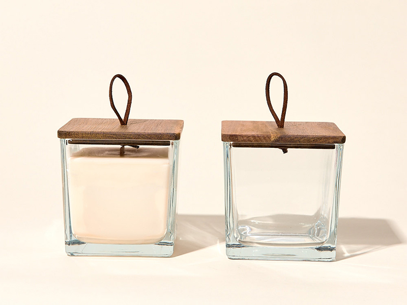 300ml square glass aromatherapy candle cup with wooden lid