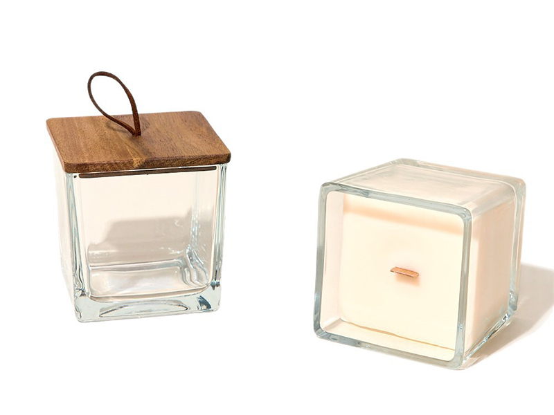 300ml square glass aromatherapy candle cup with wooden lid