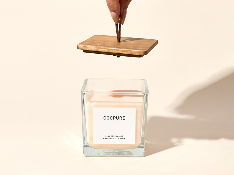 300ml square glass aromatherapy candle cup with wooden lid