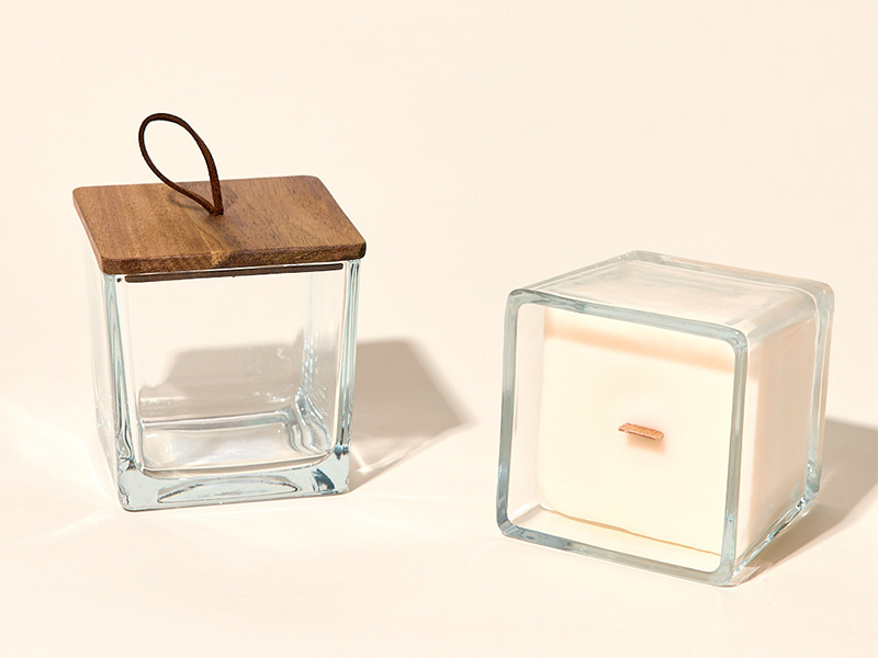300ml square glass aromatherapy candle cup with wooden lid