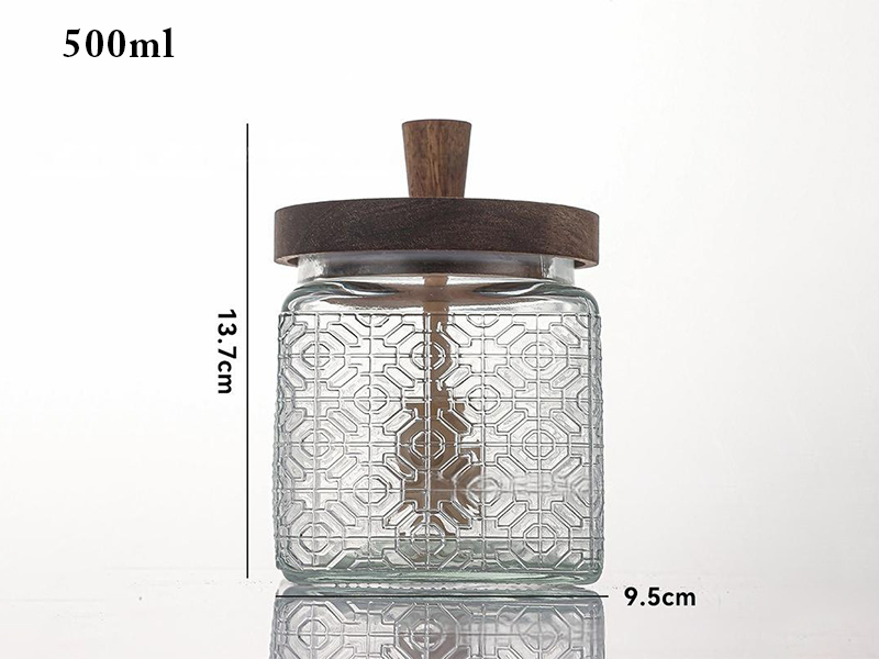 Acacia wood vintage storage jar honey jar with lid stirring stick sealed glass jar