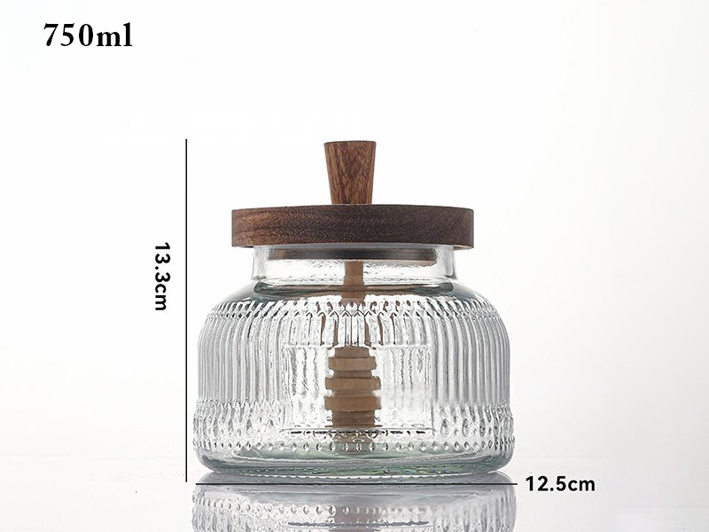 Acacia wood vintage storage jar honey jar with lid stirring stick sealed glass jar