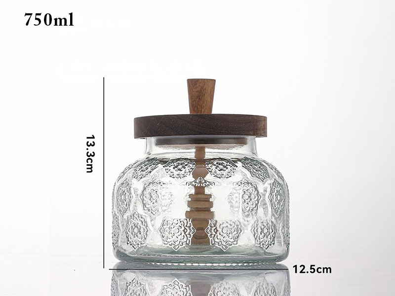 Acacia wood vintage storage jar honey jar with lid stirring stick sealed glass jar