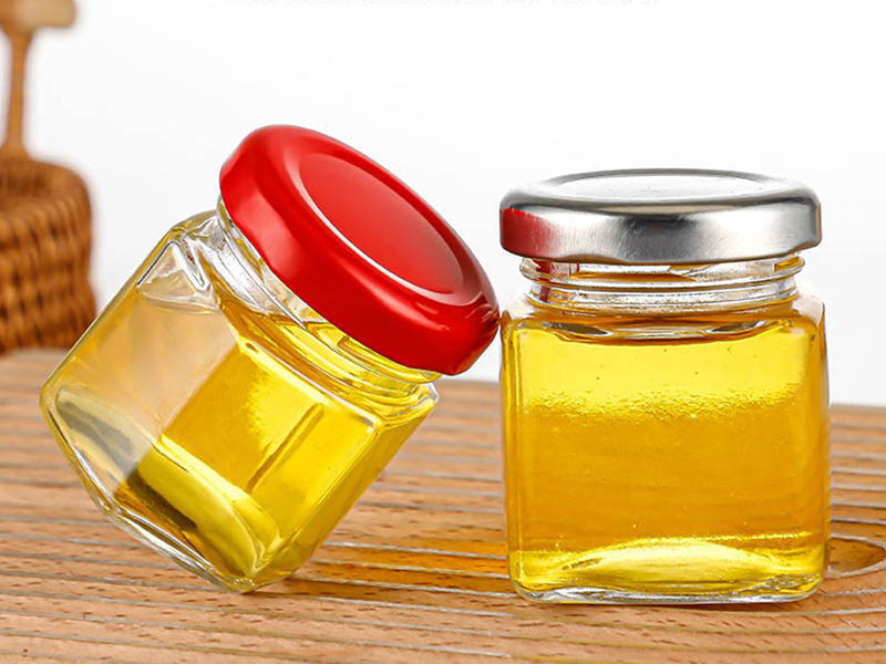 Wholesale hexagonal honey bottle 50ml transparent glass pickle bottle jam bottle