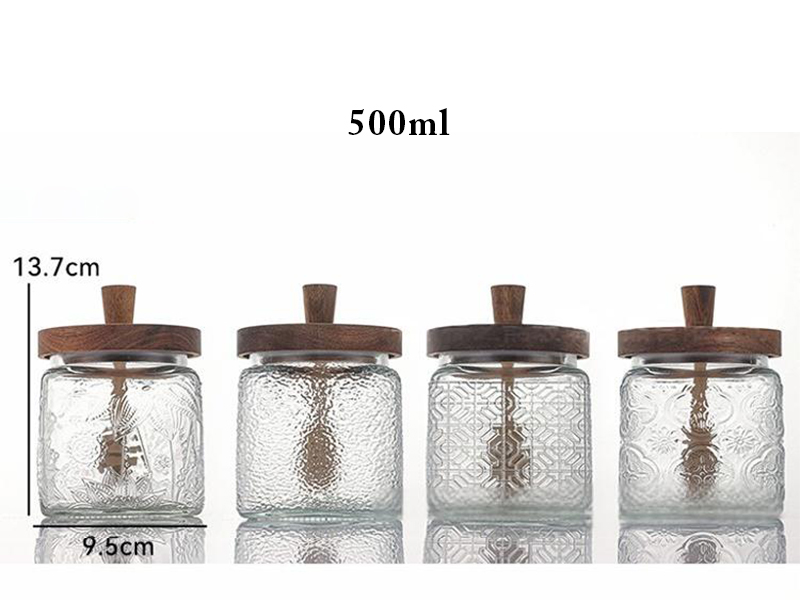 Acacia wood vintage storage jar honey jar with lid stirring stick sealed glass jar