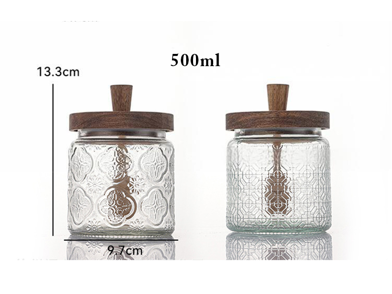 Acacia wood vintage storage jar honey jar with lid stirring stick sealed glass jar