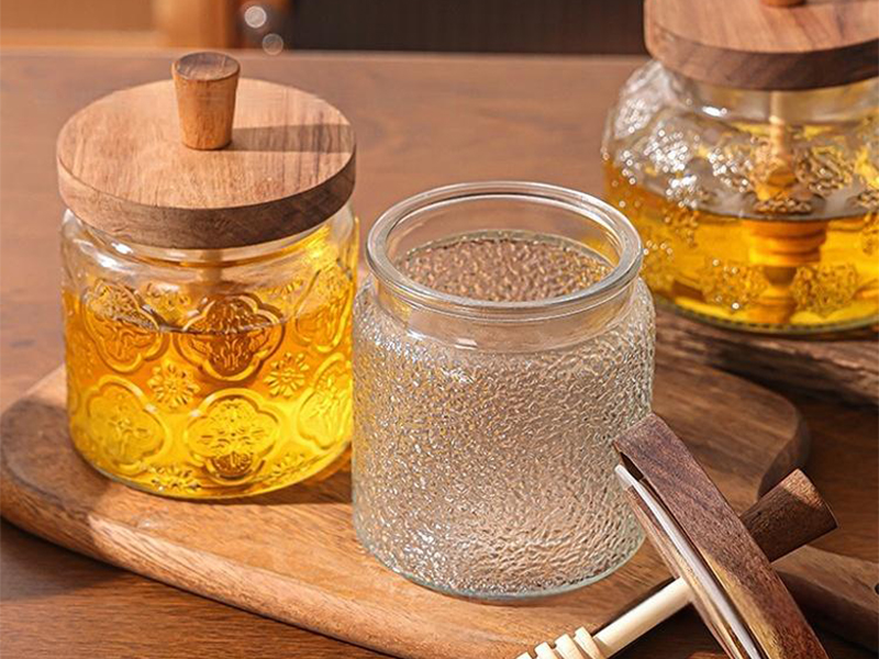 Acacia wood vintage storage jar honey jar with lid stirring stick sealed glass jar