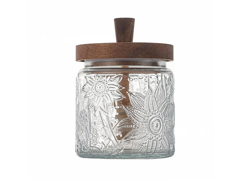 Acacia wood vintage storage jar honey jar with lid stirring stick sealed glass jar