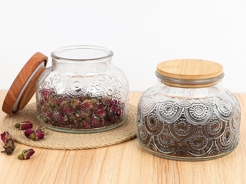 Glass storage jars sealed jars embossed glass bottles glass empty bottles