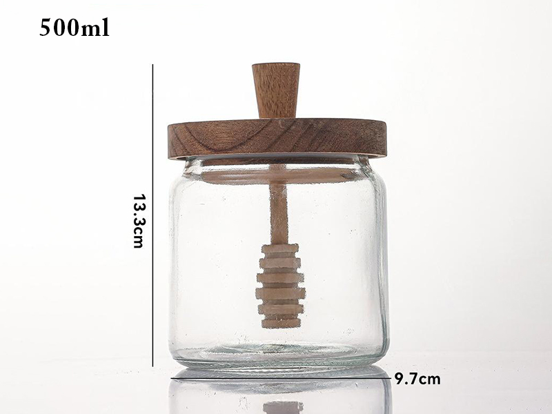 Acacia wood vintage storage jar honey jar with lid stirring stick sealed glass jar