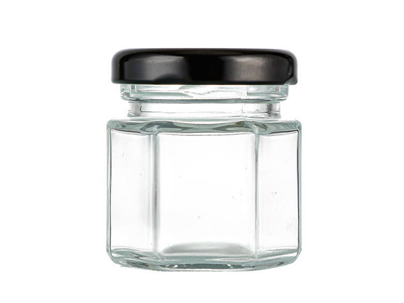 Wholesale hexagonal honey bottle 50ml transparent glass pickle bottle jam bottle