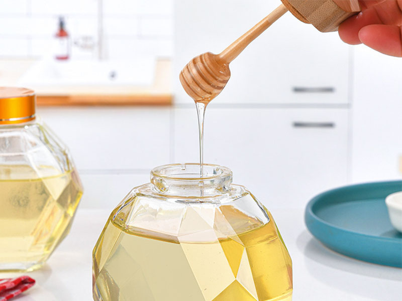 Hexagonal glass jars and bottles in stock