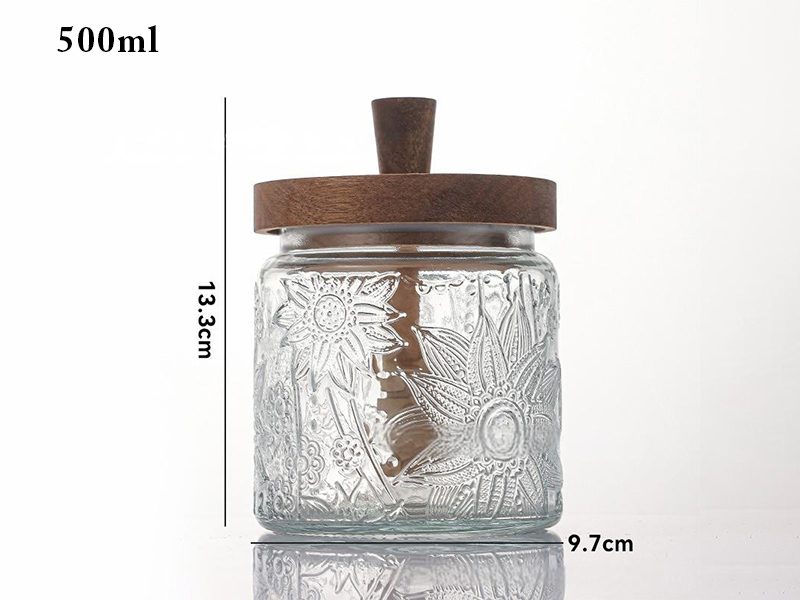 Acacia wood vintage storage jar honey jar with lid stirring stick sealed glass jar