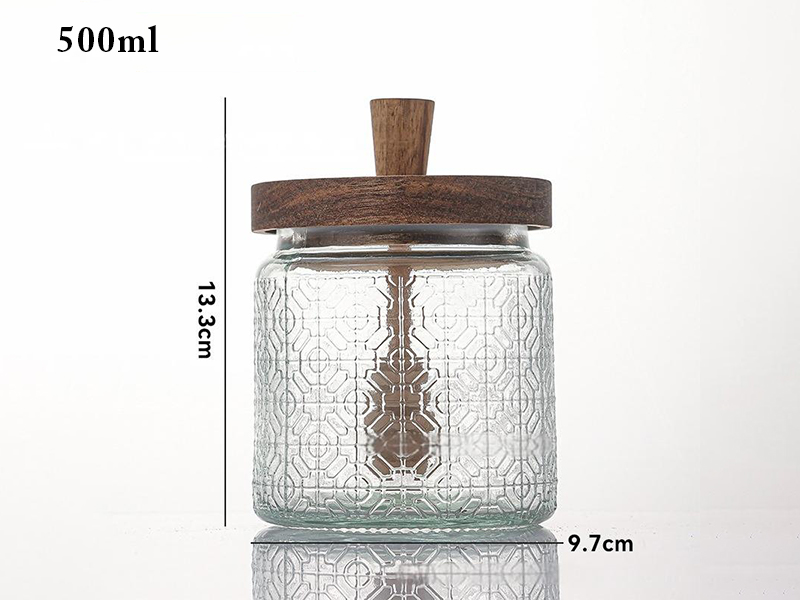 Acacia wood vintage storage jar honey jar with lid stirring stick sealed glass jar