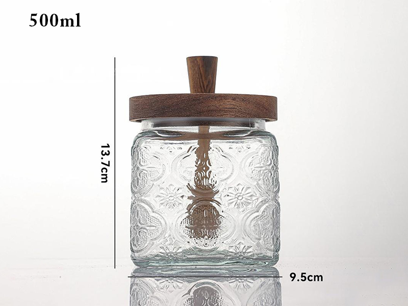 Acacia wood vintage storage jar honey jar with lid stirring stick sealed glass jar