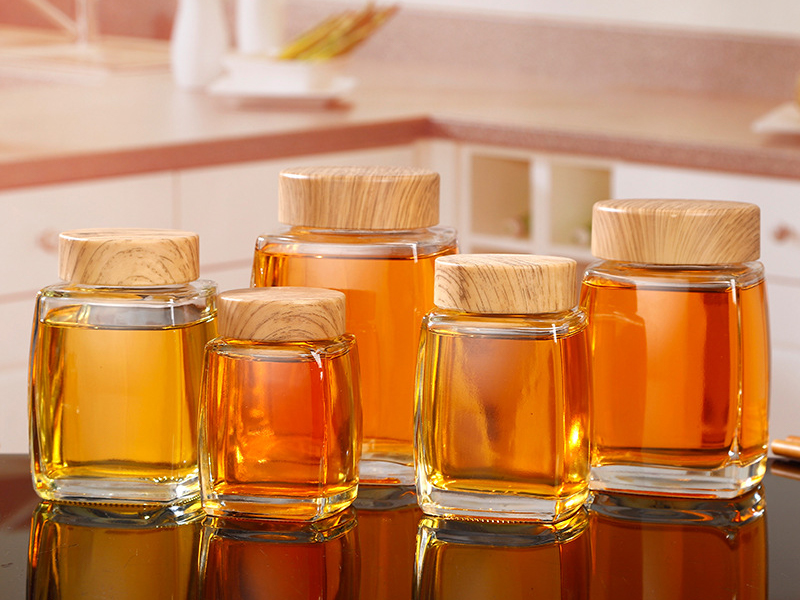 Square glass jar sealed jar honey jar jam jar storage jar transparent bottle
