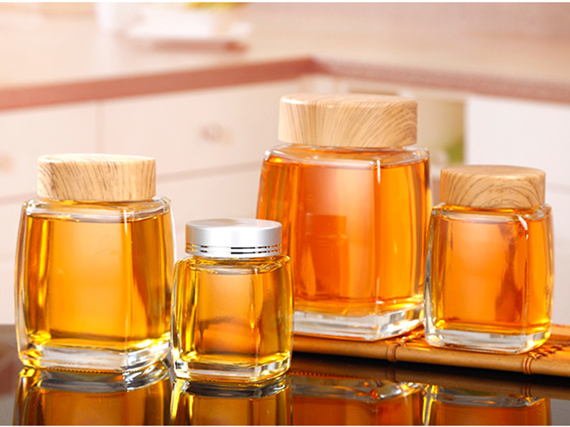 Square glass jar sealed jar honey jar jam jar storage jar transparent bottle