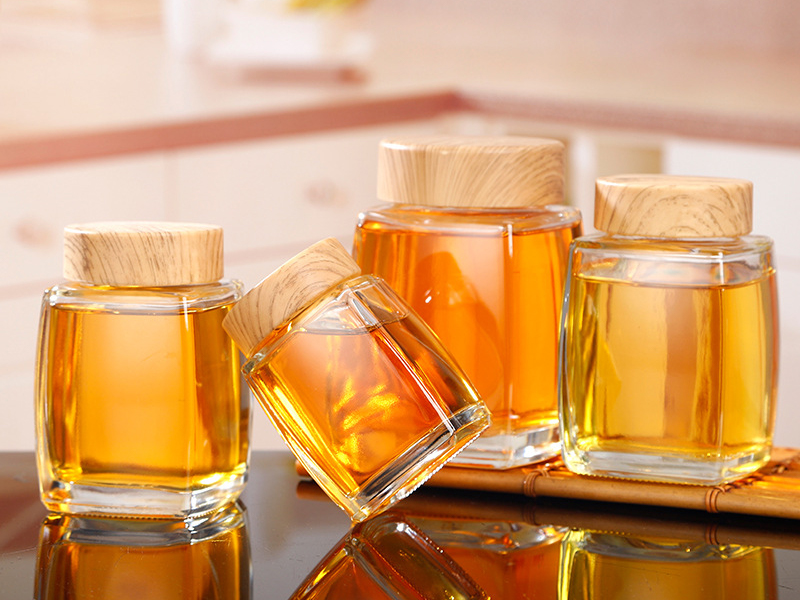 Square glass jar sealed jar honey jar jam jar storage jar transparent bottle