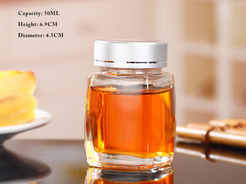 Square glass jar sealed jar honey jar jam jar storage jar transparent bottle