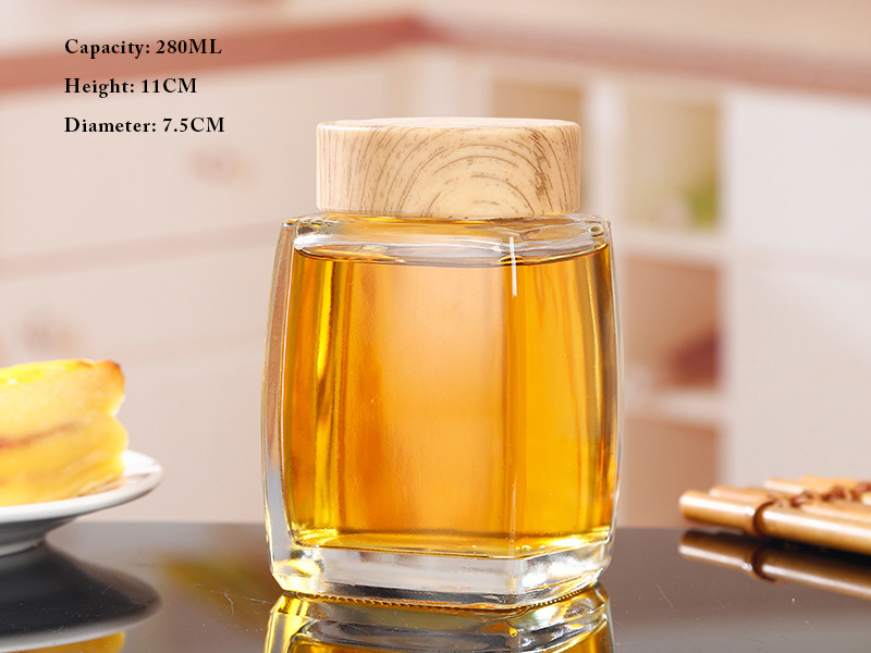 Square glass jar sealed jar honey jar jam jar storage jar transparent bottle